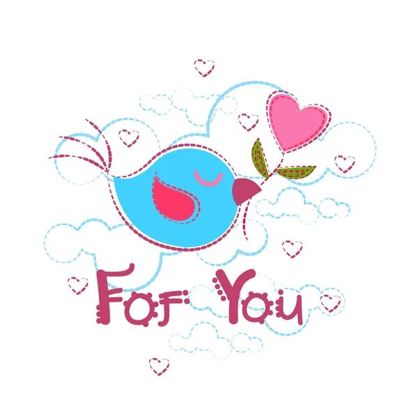 Bird Holding Heart Shape Greeting Card Valentine Day — Stock Vector