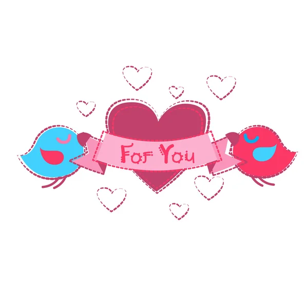 Bird Couple Holding Heart Shape Greeting Card Valentine Day — Stock Vector