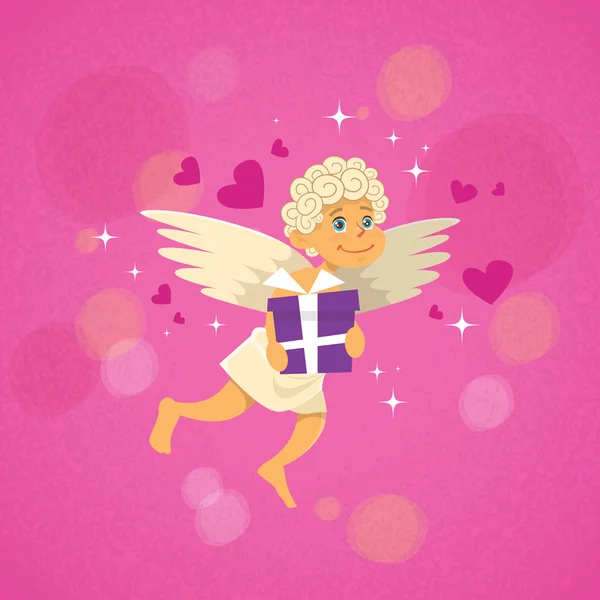 Valentinstag Engel Amor mit Geschenk Heiliger Valentinstag — Stockvektor