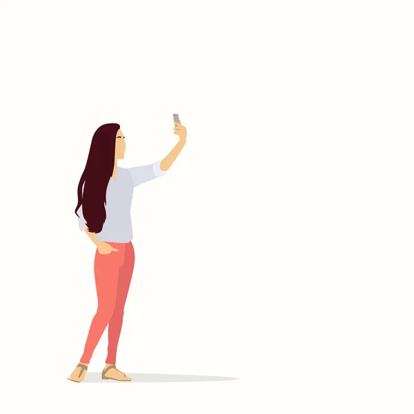 Silueta chica tomando foto selfie en el teléfono inteligente — Vector de stock