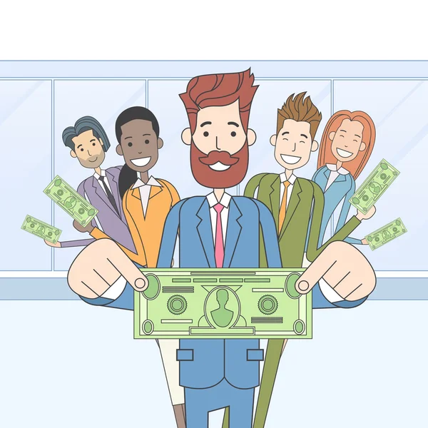 Business People Group Hold Dollar Banknote Concept Finance Investment — Stockvector