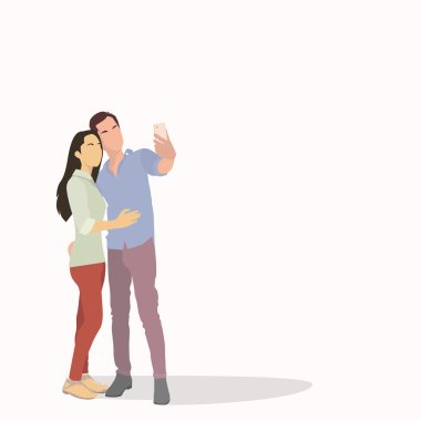Siluet çift kız alma Selfie resmi akıllı telefon için adam
