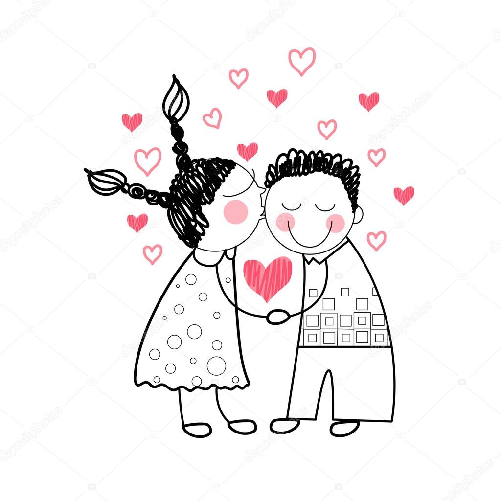 Couple Red Heart Shape Love Holding Hands Drawing Simple Line