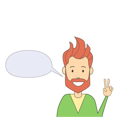 Dostum Hipster el işaret iki parmak barış hareketi izole boş sohbet kutusu