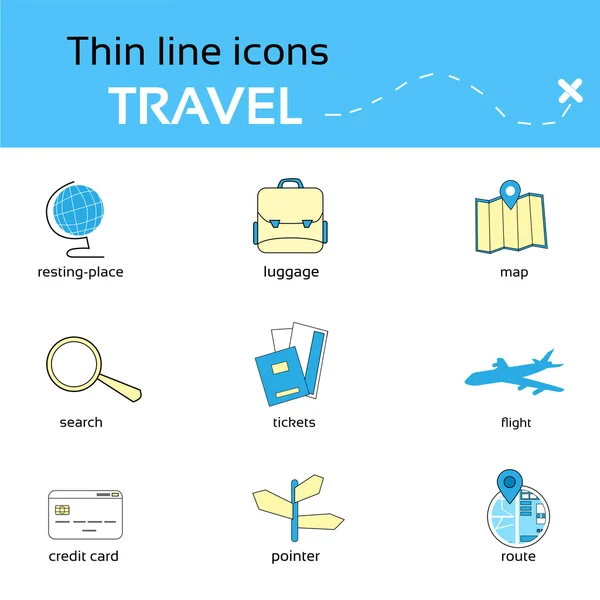 Icônes de voyage ligne mince Set Collection — Image vectorielle