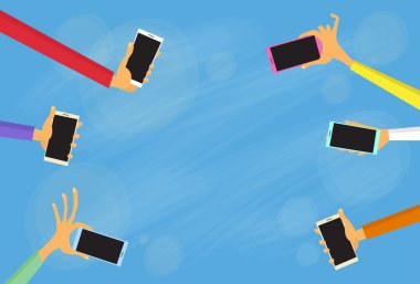Eller grup tutmak renkli akıllı telefonlar