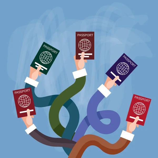 Ręce posiadania paszportu dokument podróży międzynarodowych — Wektor stockowy