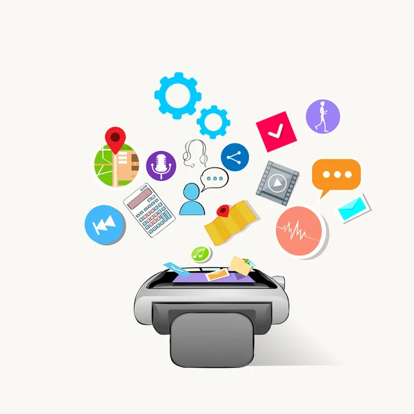 Tecnologia Smart Watch Electronic Device Apps Icons Set Collection — Vettoriale Stock