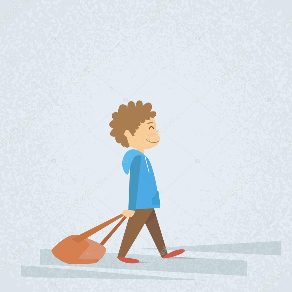 Little School Boy Walk Hold Bag, Dragging Backpack