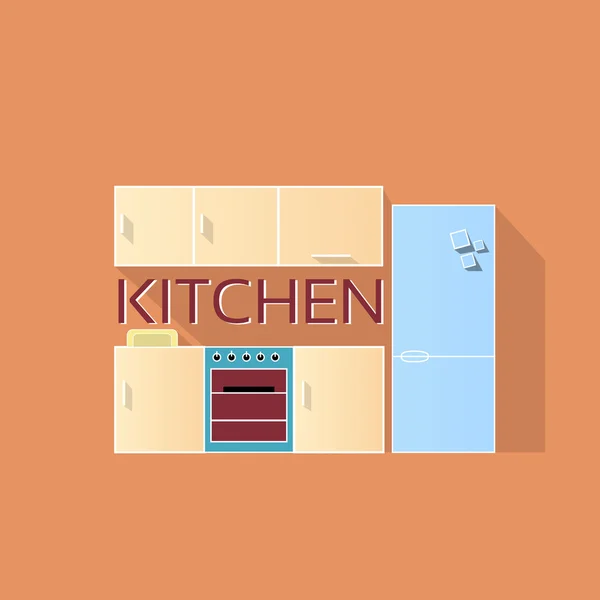 Kitchen Interior Design Thin Line Flat — Stock Vector