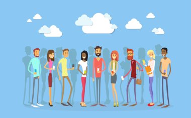 Students Group With Smart Cell Phone Social Network Communication