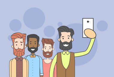 Man Group Hipster Taking Selfie Photo On Smart Phone