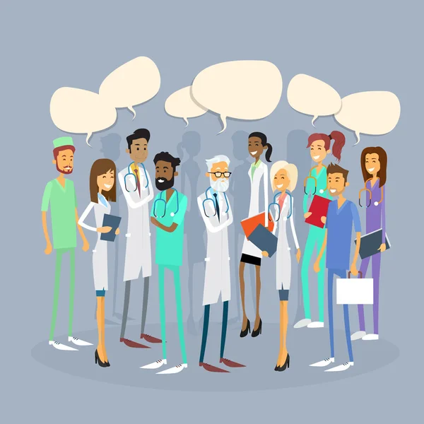 Group Medial Doctors Team Chat Bubble Communication — Stok Vektör