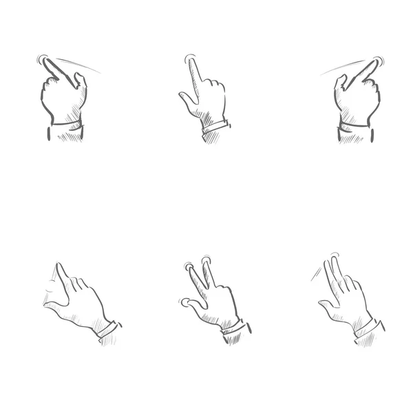 Sketch Finger Gesture Touch Screen Sign Set Collection — Stock Vector