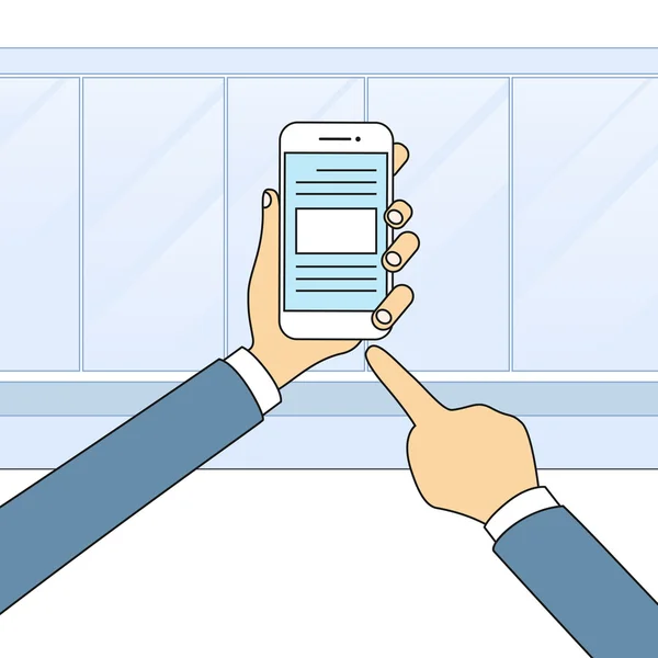 Hände halten Smartphone-Touchscreen moderne Technologie — Stockvektor