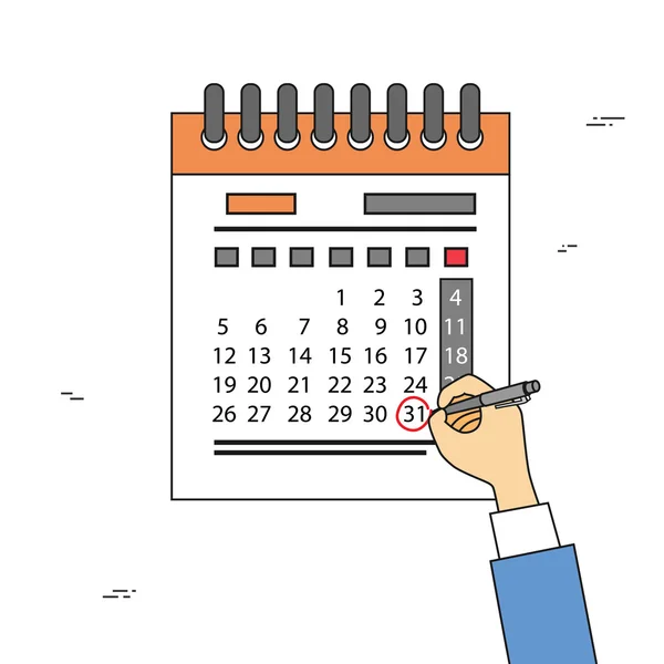 Calendario Mano Disegna Penna Red Circle Data Ultimo Giorno Mese Termine ultimo — Vettoriale Stock