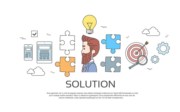 Business Man Solution, Light Bulb Idea Creative Concept Brainstorming — Stok Vektör