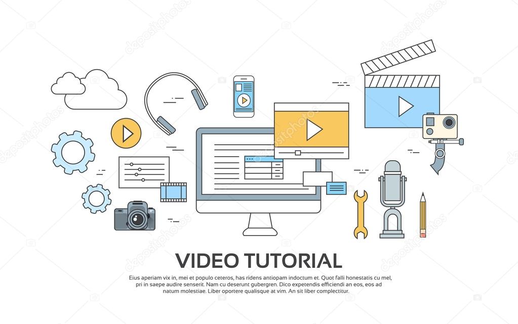 Video Tutorial Editor Concept Modern Technology  Set Icons