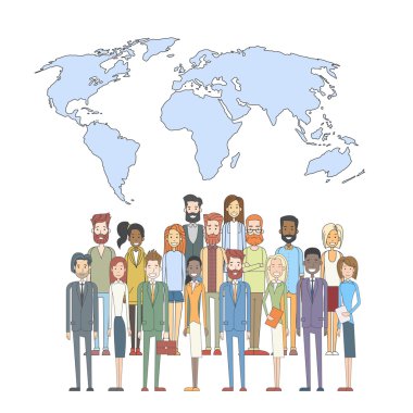 People Group Over World Map International Unity Social Communication Concept