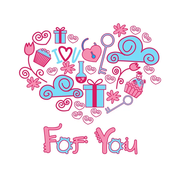 Pink Valentine Day Gift Card Holiday Love Heart Shape — Stock Vector