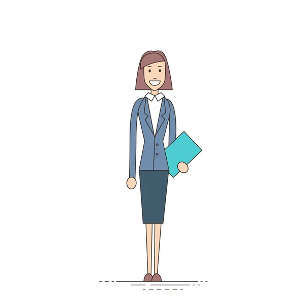 Femme d'affaires Stand Holding Documents, Femme d'affaires pleine longueur — Image vectorielle