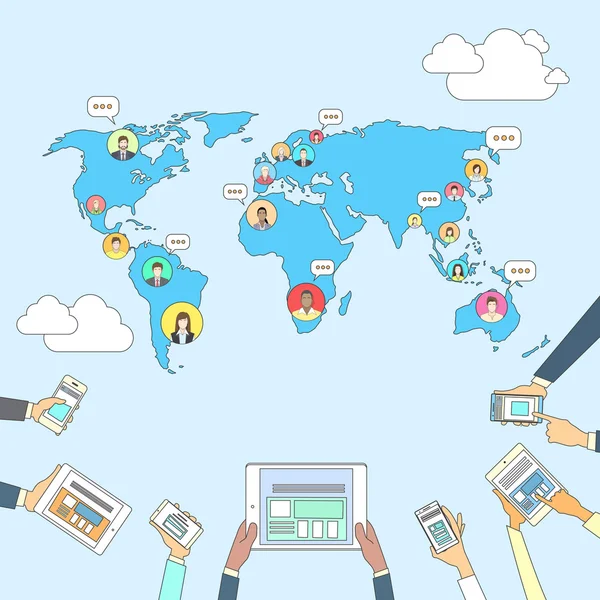 Social Media Comunicação Mapa do mundo Conceito Internet Rede Conexão Pessoas —  Vetores de Stock