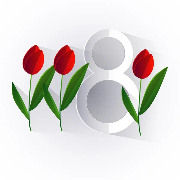 Mart Dünya Kadınlar Günü tebrik kartı çiçek — Stok Vektör