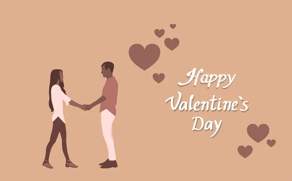Valentine Day Holiday sylwetka para trzymając ręce miłości serca kształt kolor brązowy — Wektor stockowy