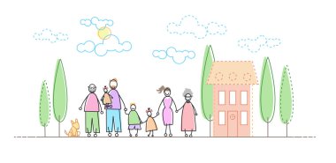 Büyük Famity Grand yeni evin önünde üç çocuk anne-babalar