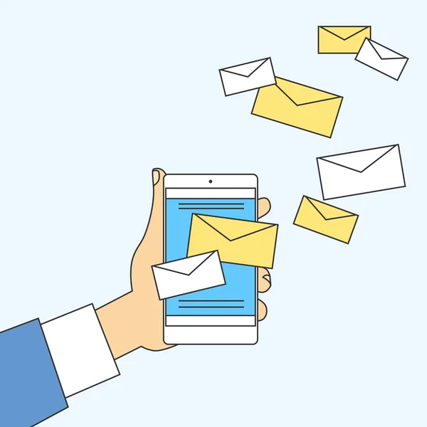 Envelope de telefone inteligente celular de mão Enviar e-mail comercial — Vetor de Stock