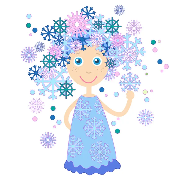 Winter Cartoon Mädchen Schneeflocken Haare — Stockvektor