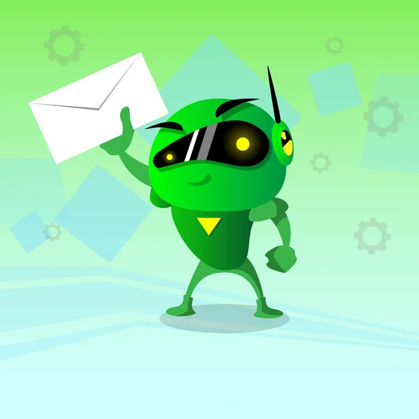 Robot houden envelop E-mail bericht in Inbox Business — Stockvector