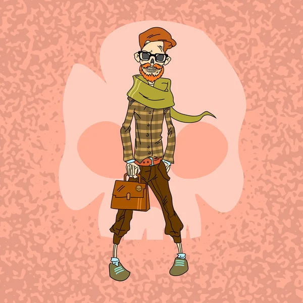 Skeleton Hipster Boy Fashionable Retro Style — Stock Vector