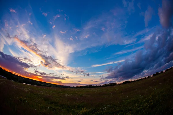 Coucher de soleil d'été lumineux contre le ciel bleu — Photo