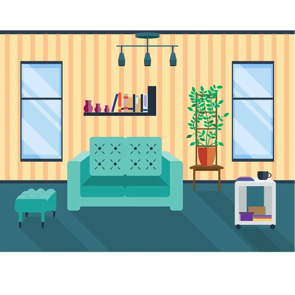 Living room with two windows — Stock Vector