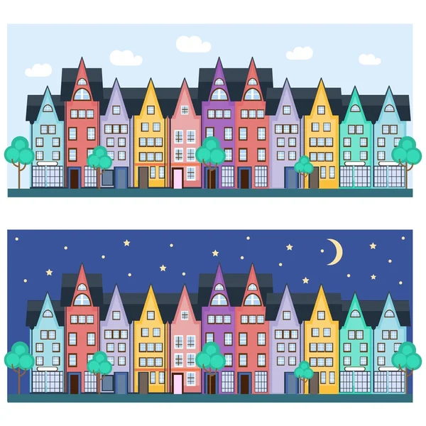 City street with colorful houses — Stock Vector