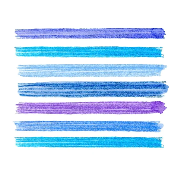 Suluboya fırça darbeleri koleksiyonu. Renkli watecolor kalem darbeleri. Mavi, Indigo ve leylak