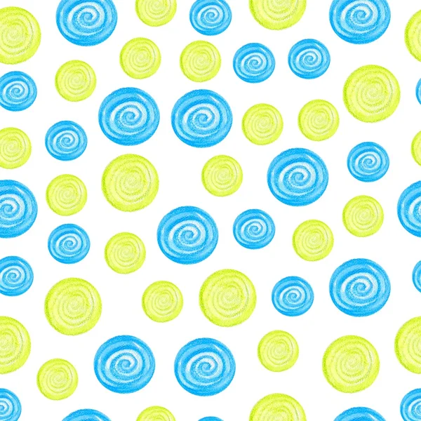 Patrón sin costura de acuarela de círculos azules y verdes distribuidos aleatoriamente — Foto de Stock