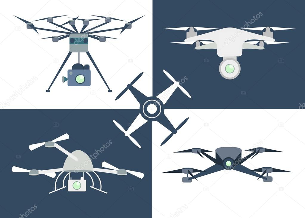 Flying drone flat icons