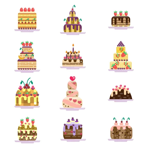 Set di icone della torta. Collezione di torte. Isolato su sfondo bianco — Vettoriale Stock