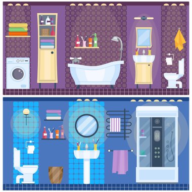 Modern banyo iç düz Stil kümesi. Banyo tasarımı