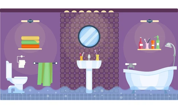 Düz stil sular altında banyo iç. Banyo tasarımı
