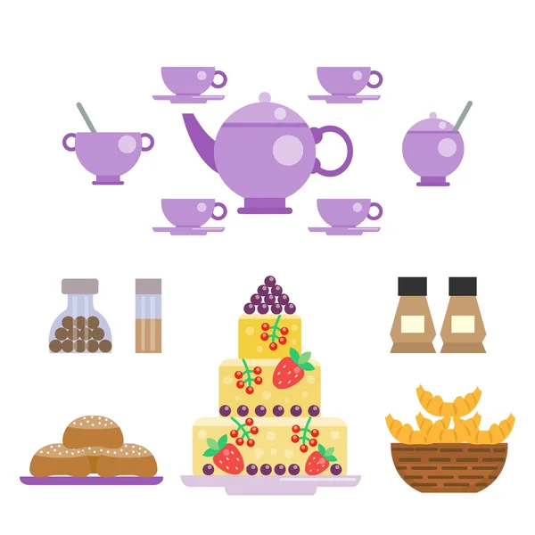 お茶セットやお菓子ベクトル フラット スタイルのイラスト — ストックベクタ