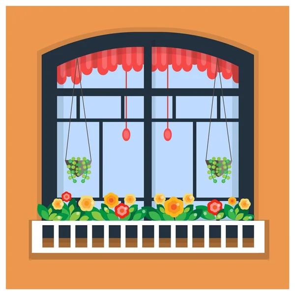 Vektor Illustration des Fensters mit Blumen — Stockvektor