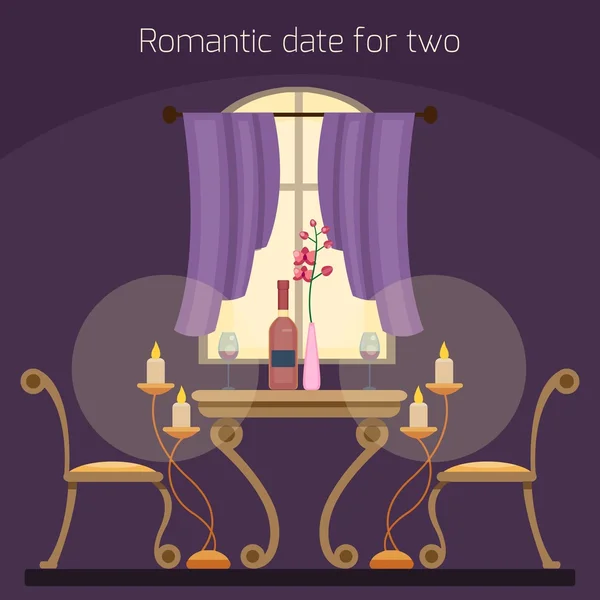 Стол ресторана для двух влюбленных . — стоковый вектор