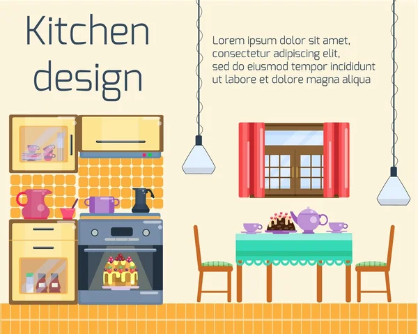 Diseño de cocina. Cocina y comedor interior — Vector de stock