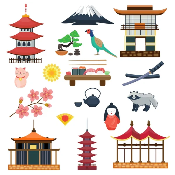 Japan vector collection. Japanese traditional symbols culture — Stock Vector