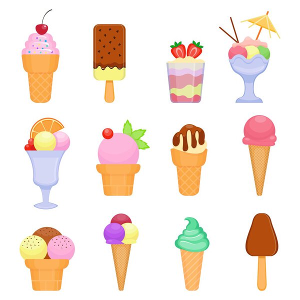 Set of different flavors ice cream