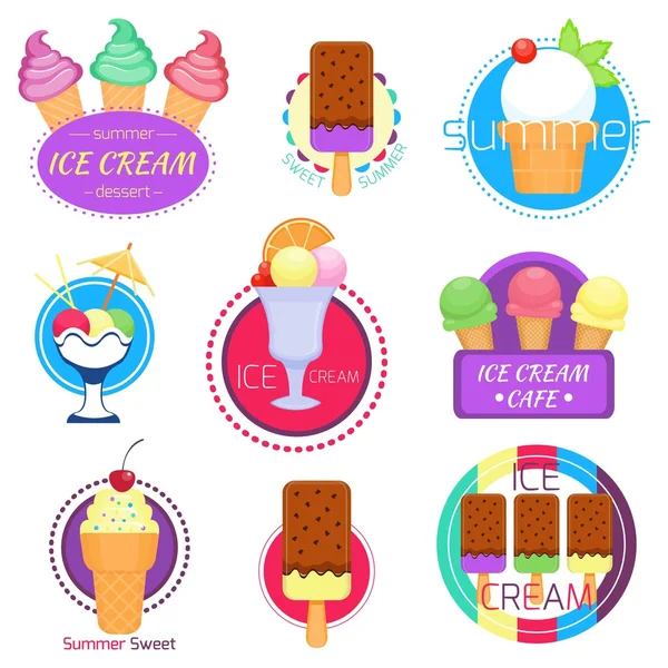 Set of different badges and labels of ice cream — Stock Vector