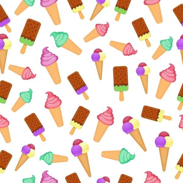 カラフルなアイスクリームとシームレスなパターン ベクトル — ストックベクタ